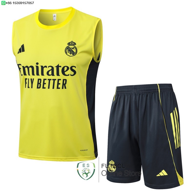 Entrenamiento Sin Mangas Conjunto Completo Real Madrid 25/2026 Amarillo Gris Entrenamiento Sin Mangas Conjunto Completo Real Madrid 25/2026 Amarillo Gris