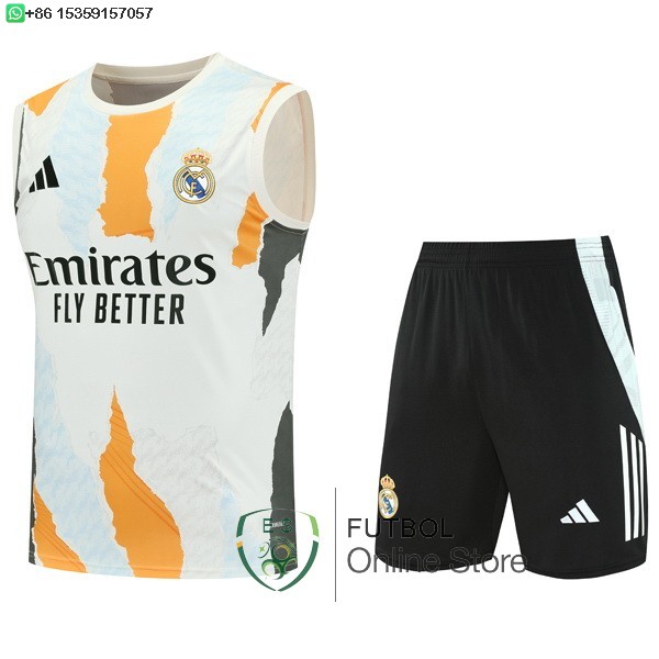 Entrenamiento Sin Mangas Conjunto Completo Real Madrid 25/2026 Blanco Naranja Negro
