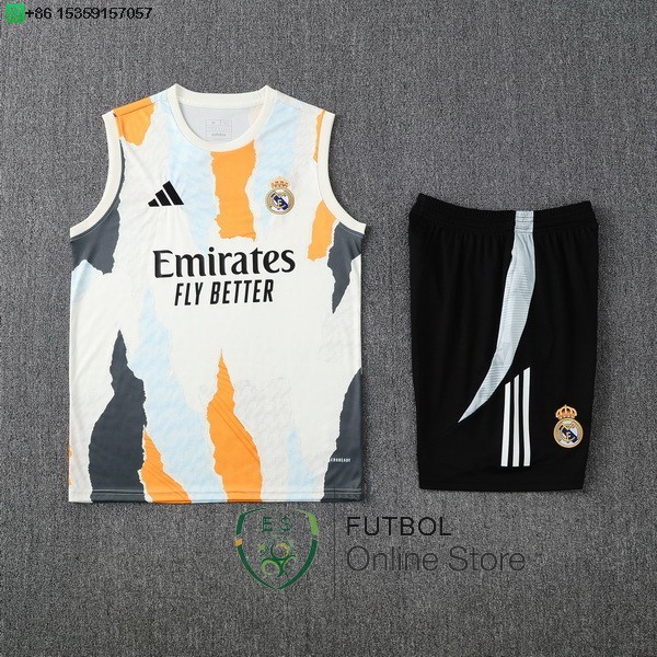 Entrenamiento Sin Mangas Conjunto Completo Real Madrid 25/2026 Blanco Naranja Negro