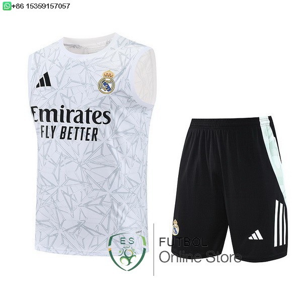 Entrenamiento Sin Mangas Conjunto Completo Real Madrid 25/2026 Blanco Negro Entrenamiento Sin Mangas Conjunto Completo Real Madrid 25/2026 Blanco Negro