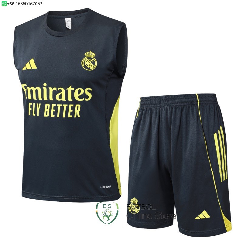 Entrenamiento Sin Mangas Conjunto Completo Real Madrid 25/2026 Gris Amarillo