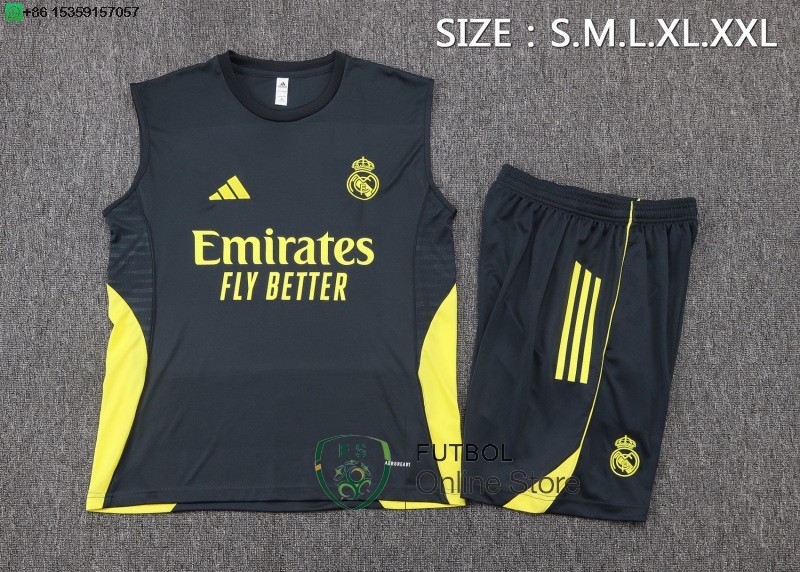 Entrenamiento Sin Mangas Conjunto Completo Real Madrid 25/2026 Gris Amarillo
