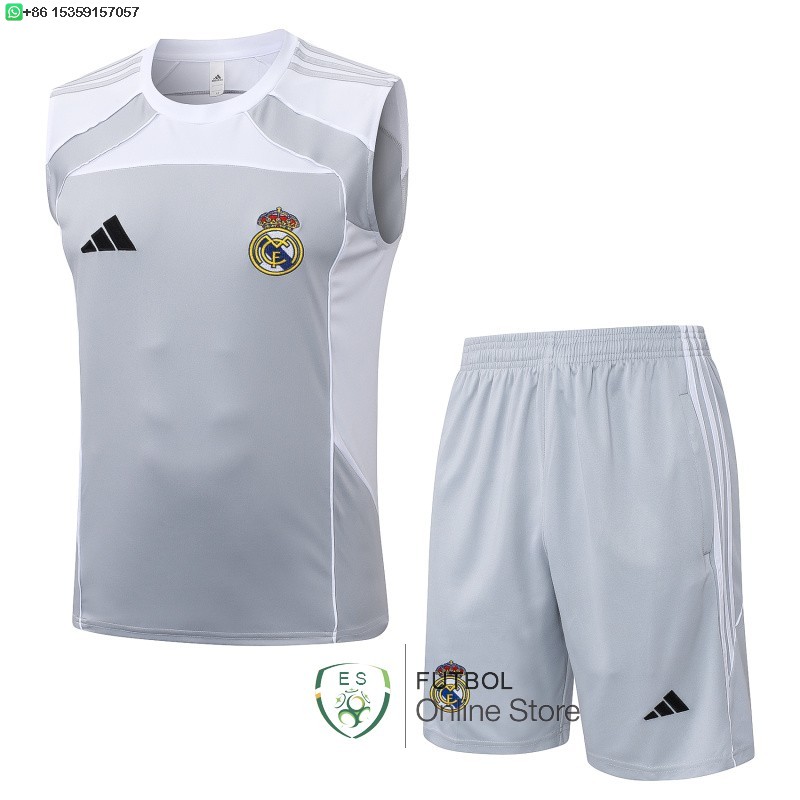 Entrenamiento Sin Mangas Conjunto Completo Real Madrid 25/2026 Gris Blanco