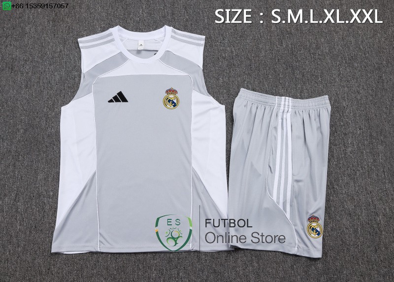 Entrenamiento Sin Mangas Conjunto Completo Real Madrid 25/2026 Gris Blanco
