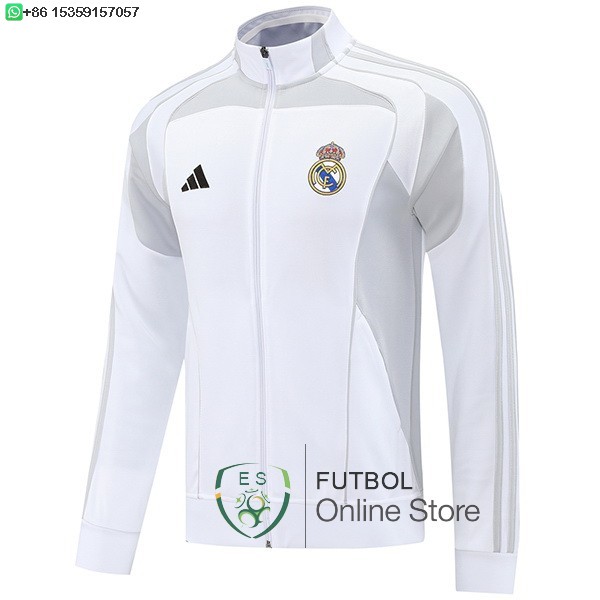 Ropa Deportiva Con Cremallera Larga Real Madrid 25/2026 Blanco Gris Ropa Deportiva Con Cremallera Larga Real Madrid 25/2026 Blanco Gris